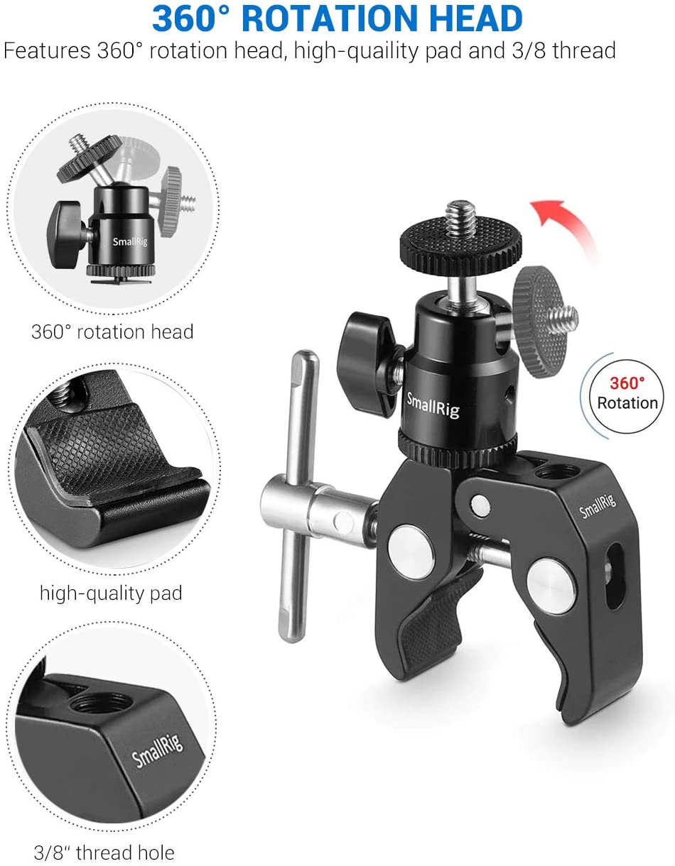 SmallRig DSLR Camera Super Clamp Holder w/ Ball Head Mount Shoe Adapter For Gopro/Camera Light/Monitor Attachment 1124