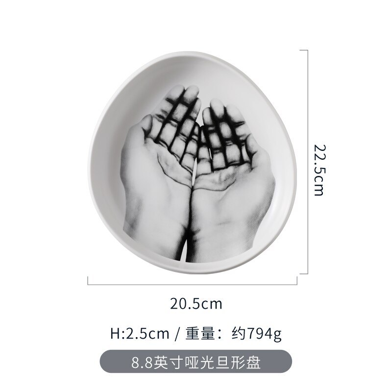 Ceramic Tableware Porcelain Plate Black and White Hand Pattern Dishes and Plates Sets: Default Title