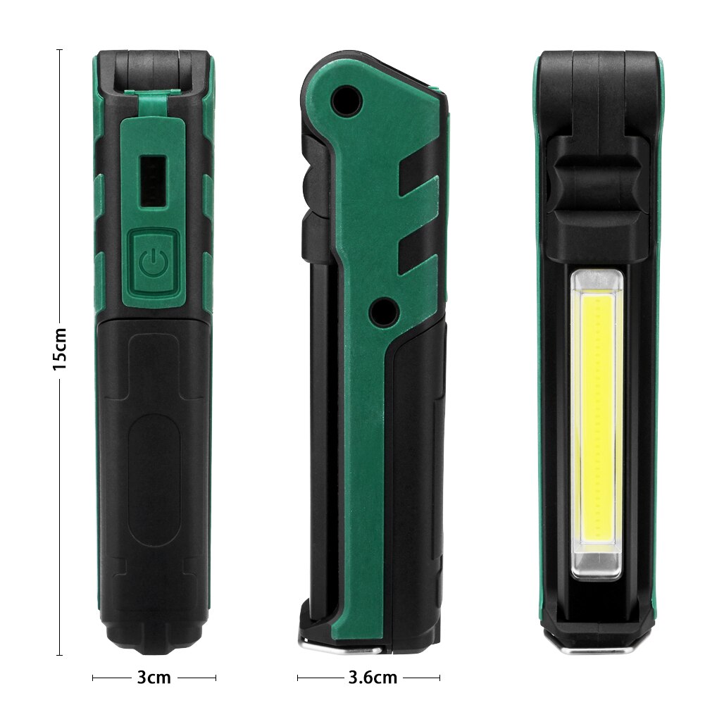 pliable en plein air Camping lumière Portable lanterne USB COB travail lumière lampe de poche avec crochet suspendu, aimant construit batterie