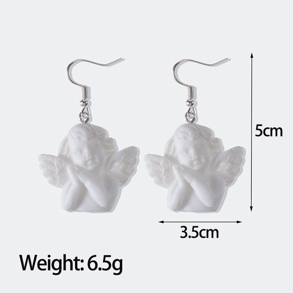 1 paire Blanc Baroque Cupidon Ange Boucles D'oreilles Pur Mignon Fille Boucles D'oreilles Ange Chanceux Boucles D'oreilles Bijoux Pour Les Femmes Filles