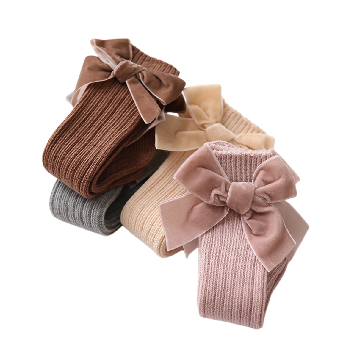 Baby Girl Knee High Socks Soft Cotton Autumn Winter Warm Rib Knitted Stockings Velvet Bow for Infants Toddlers Stocking 0-3Y
