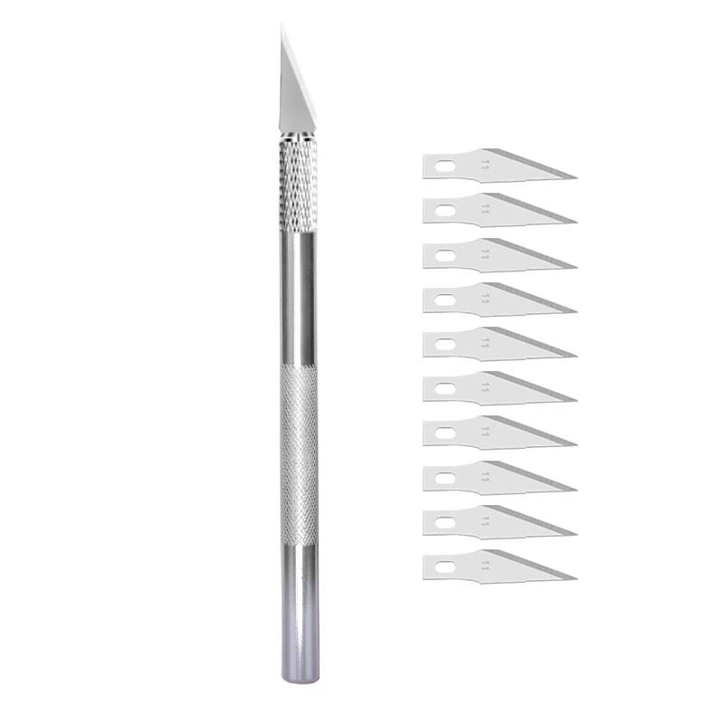 Fniiva-cortador de grabado con hoja de 5 uds., mango de Metal, escultura artesanal, papel, cuchillo antideslizante, herramientas de cuero de mano para reparación DIY: Morado