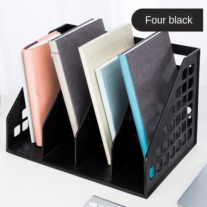 All-in-One File Box Triple Quadruple Documentation Storage Rack Desktop File Column Office Shelf Document Basket: Style 1  Black