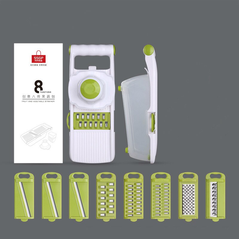 Handleiding Groente Cutter Slicer met 8 Rvs Verwisselbare Messen Ui Aardappel Dunschiller Wortel Rasp Dicer