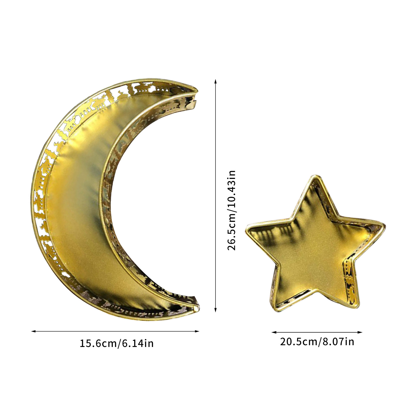 Moon Star Shaped Trays Ramadan Serving Dishes for Eid Mubarak Islam Muslim Eid Al-Fitr Iftar Party Crescent Iron Platters Decor
