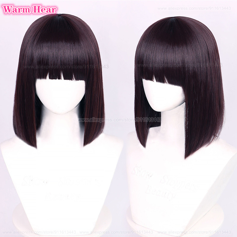 Yosano Akiko Synthetic Wig Anime 30cm Purple Black Bob Cosplay Wig And Headwear Heat Resistant Party Wigs + Wig Cap: Blue