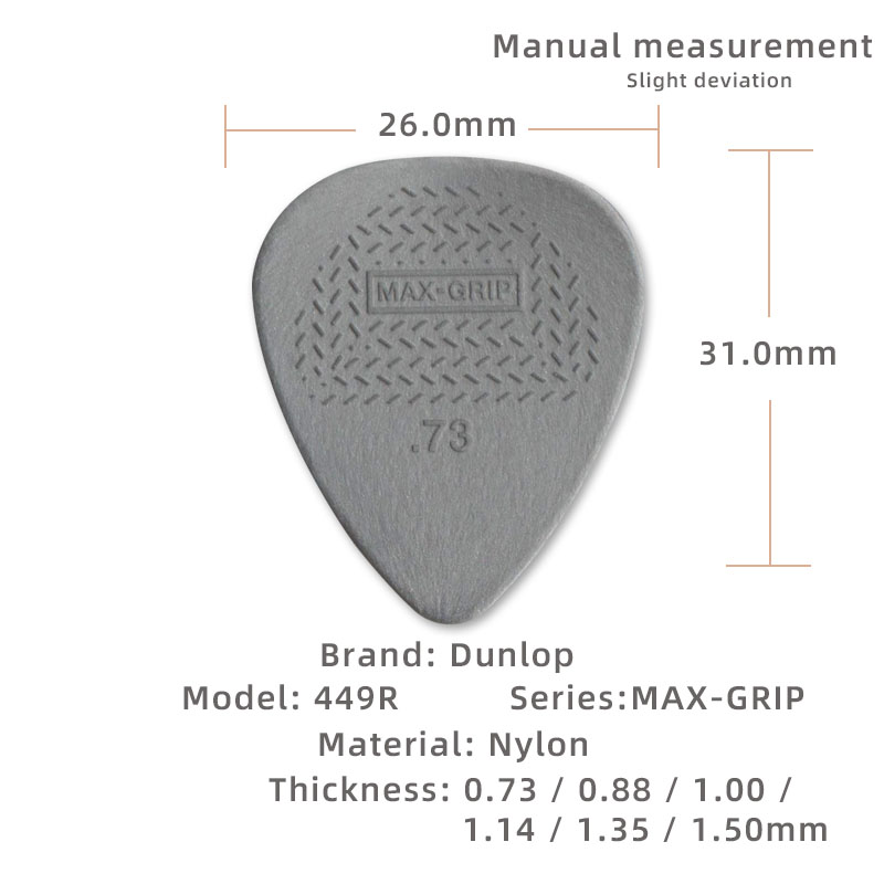 Dunlop plectrum . 449r max-grip nylon halkfri plektrum för akustisk gitarr. tjocklek 0.6/0.73/0.88/1.00/1.14/1.50mm.
