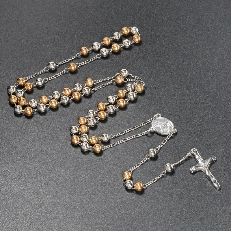 5 stili moda cattolica vergine maria gesù piccola dimensione rotonda perla accessori gioielli catena croce pendente rosario perline collana: Style 5-as picture