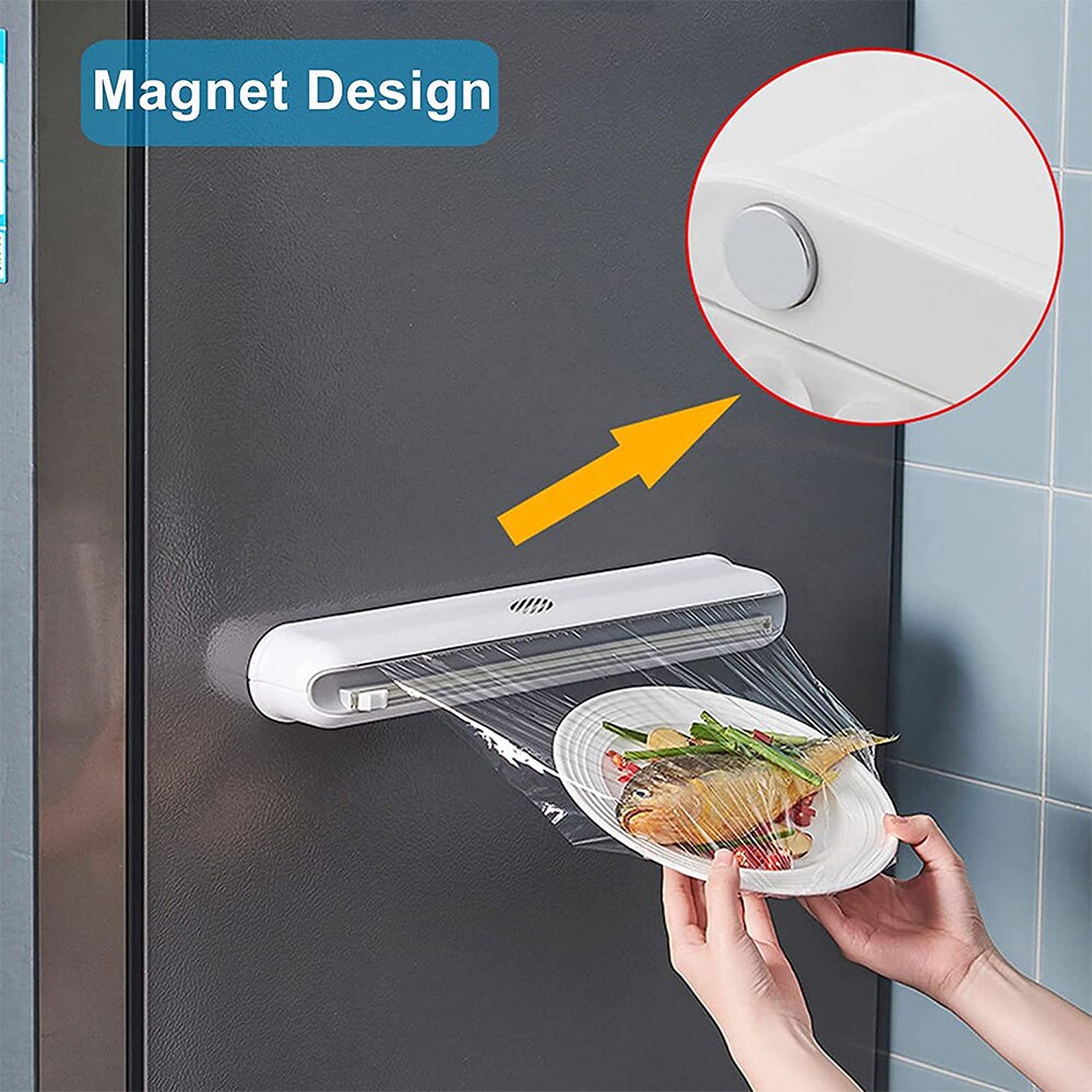 Plastic Packaging Dispenser With Sliding Cutter Reusable Wrap Dispenser Wall-Mounted Tin/Aluminum Foil Dispenser Cling Film