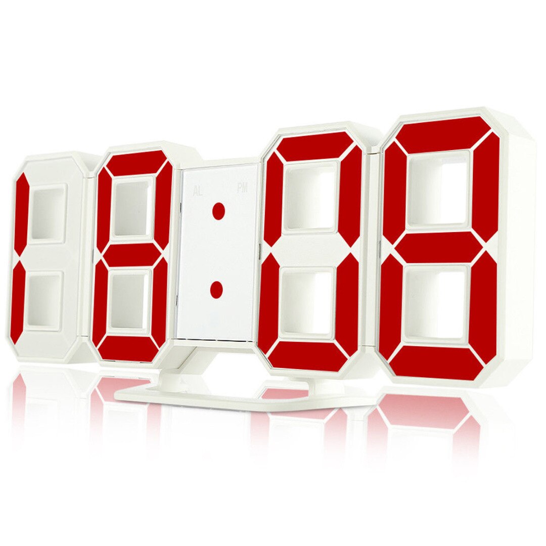 3D LED Digital Number Clock Wall Digital Alarm Clock Timer Night Light Home Office Bedroom Bedside Hanging Clock: Red