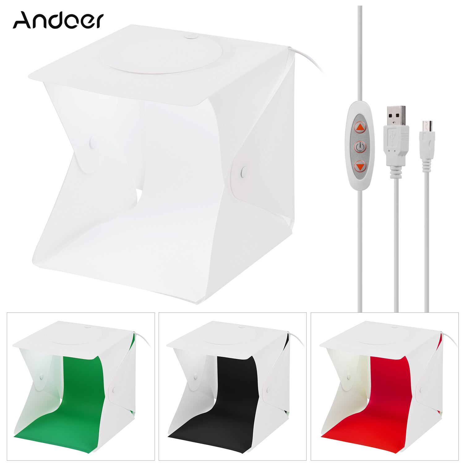 Andoer 22*23*24cm foldbar studie lyskasse førte foto fotografering skydning telt softboks 5500k hvidt lys lysstyrke kan justeres