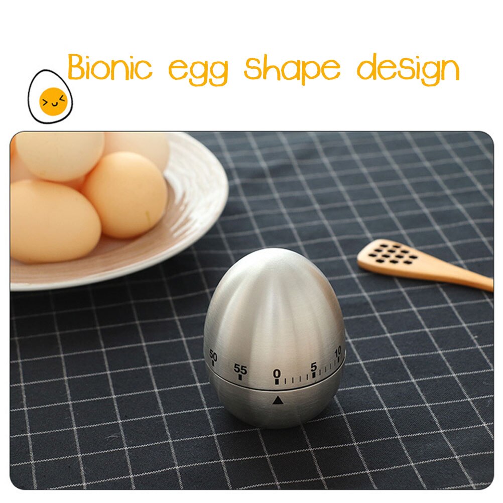 Stainless Steel Egg Shape Kitchen Timer Mechanical Drive Count-down Kitchen Timer