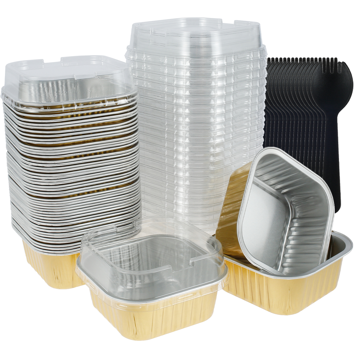 50/100 Stück Mini-Kuchenformen mit Deckel und Löffel, Backformen aus Aluminiumfolie, Mini-Schokoladenbehälter, Muffin-Dosen, Laibpfannen, Küche: Armee Grün