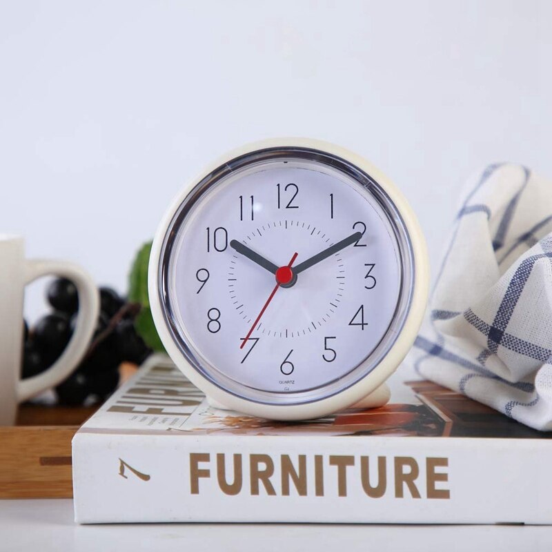 Bathroom Wall Clock,Waterproof Suction Cup Silent Non Ticking Clocks With Stand For Desk Bedroom Home Office School(4 Inch,White