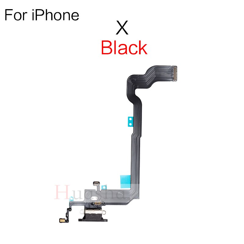 Connecteur de chargeur USB pour iPhone 7 8 Plus X XR XS max, câble flexible avec Microphone et prise Audio pour casque, 1 pièce: X Black