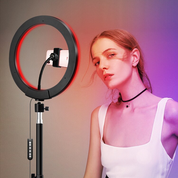 10 Inch Rgb Light Kleurrijke Usb Schoonheid Video Studio Foto Cirkel Lamp Dimbare Selfie Led Ring Licht Met Statief flash Led