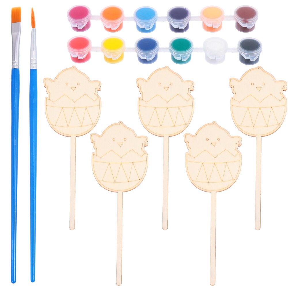 1 Set Indoor Easter DIY Wooden Signs Fun Painting Insert Decors (Egg): Chickens