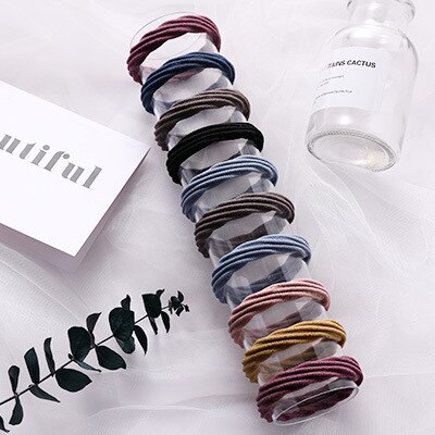 10 st grundläggande hårgummiband tjocka sömlösa scrunchies elastiska hårband enfärgad hästsvanshållare pannband håraccessoarer: Slumpmässig