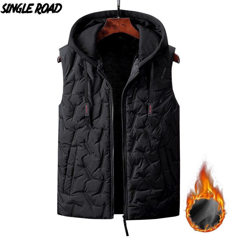Singleroad vinter fleece vest herre ærmeløs jakke herre hættejakke herre bomulds vatteret vest vindtæt bodywarmer