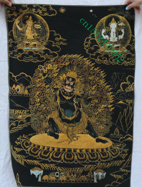 36 tommer tibet buddhisme silke broderi mahakala vrede guddom thangka maleri vægmaleri
