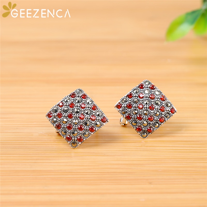 925 prata esterlina marcasite gota óleo ofício brincos de zircão quadrado geométrico brinco jóias finas para as mulheres simples na moda