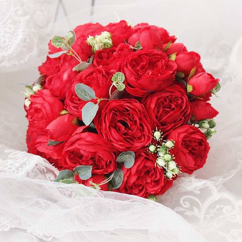Lilla pæon brudebuketter bryllup blomster kunstige bryllup buket de mariage rose: Rød