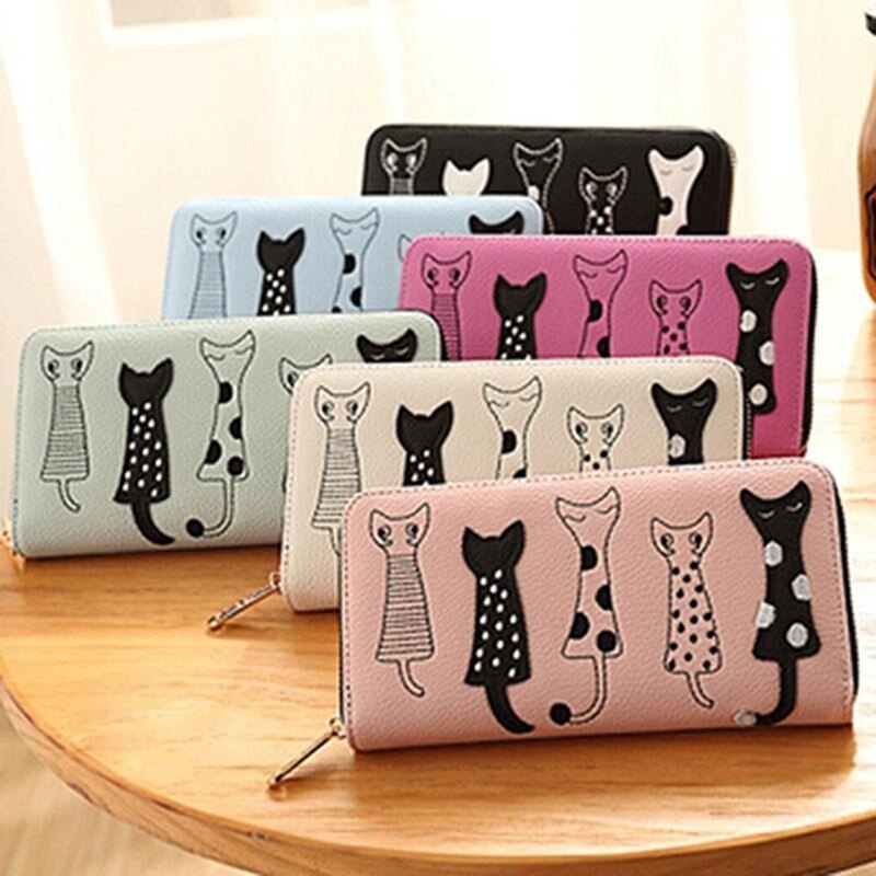 Luxury Wallet Women Cat Cartoon Wallet Female Card Holder Casual Zip Ladies Clutch PU Leather Coin Purse