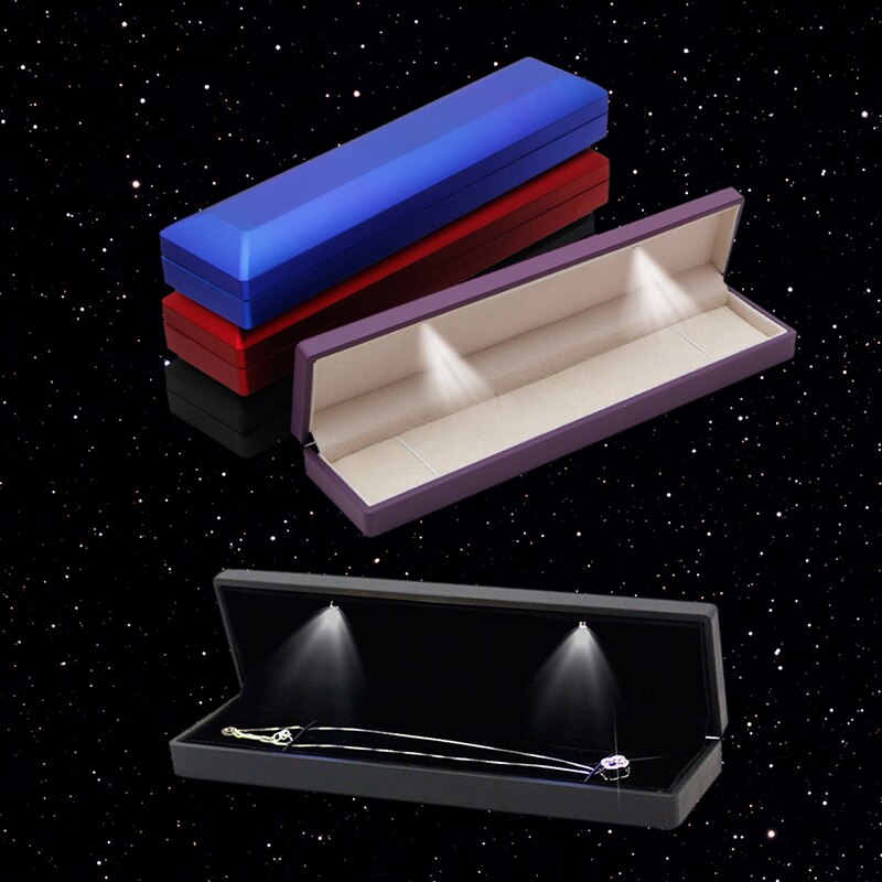 LED Velvet Long Boxes Necklace Padent Box Wedding Jewelry Display Case
