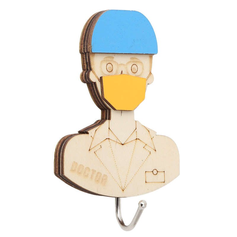 Wooden Cartoon Door Non-Marking Adhesive Hook Strong Load-Bearing Wall Adhesive Three-Dimensional Removable Hook: Doctors