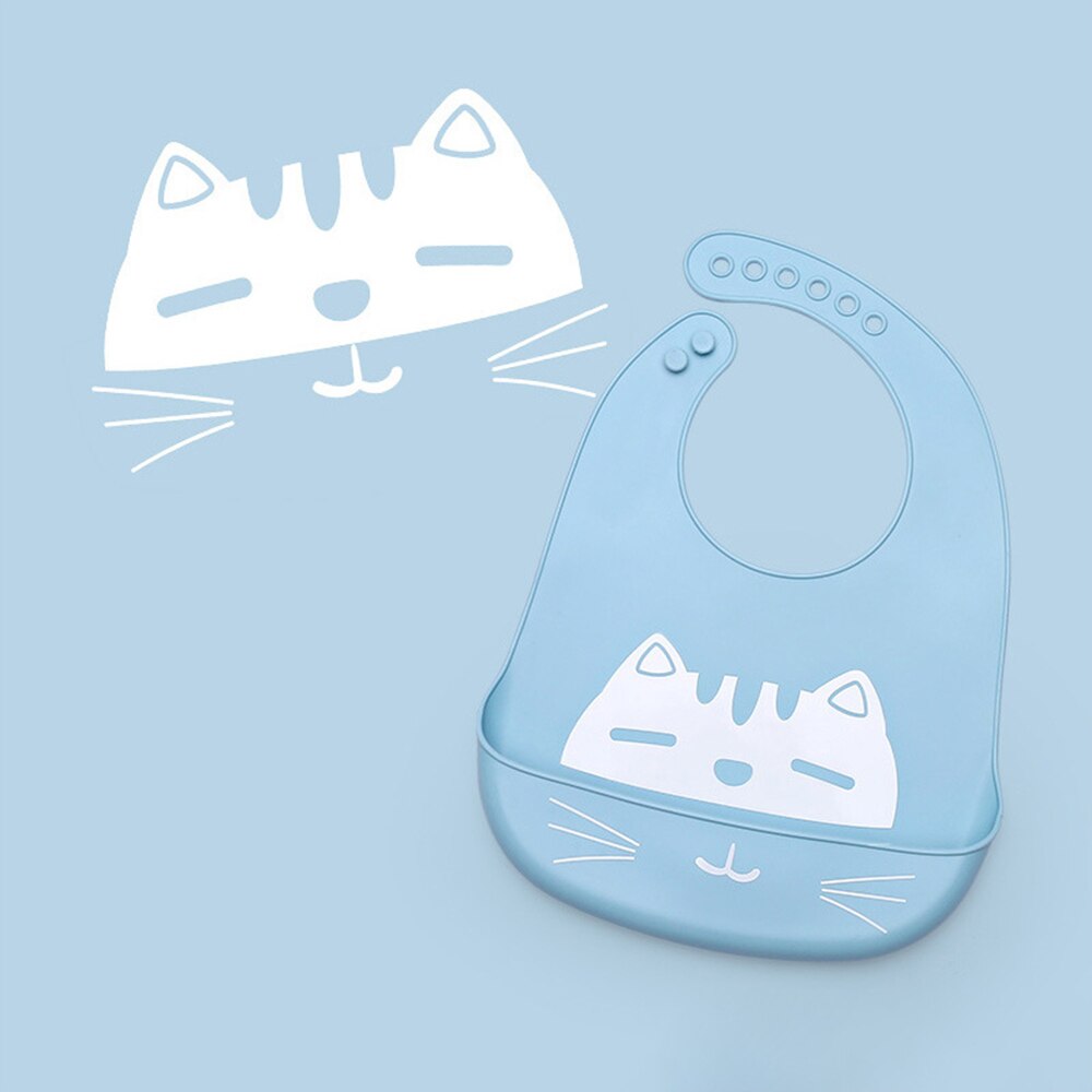 Cute Baby Bibs Waterproof Soft Silicone Cartoon Print Baby Feeding Stuff Dinosaur Kids Girl Boy Adjustable Children Bib: cat