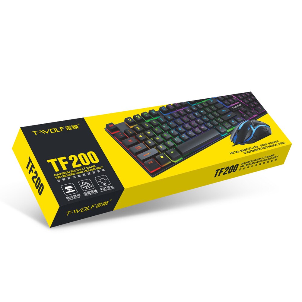 USB Wired Gaming Rainbow RGB Back Light Keyboards Mouse Mice Combos Set Ultra-slim Wired Keyboard
