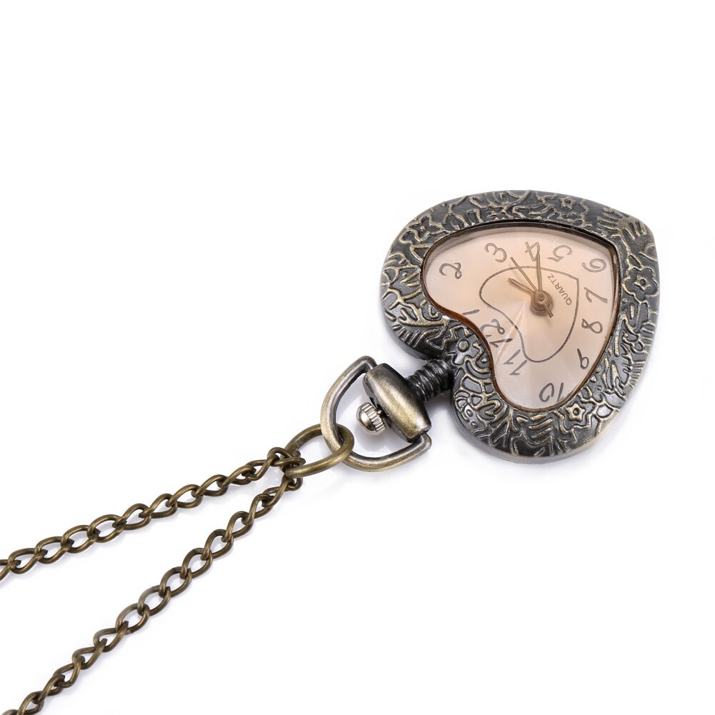 Vintage Retro Quartz Zakhorloge Liefde Hart Vorm Glas Hanger Trui Ketting Klok Ketting Lxh