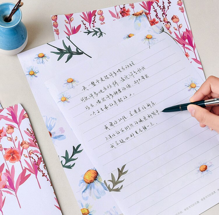 9 sztuk/zestaw 3 koperty + 6 arkuszy papier robić pisania nowość kwiat liść seria koperta na prezent biurowe