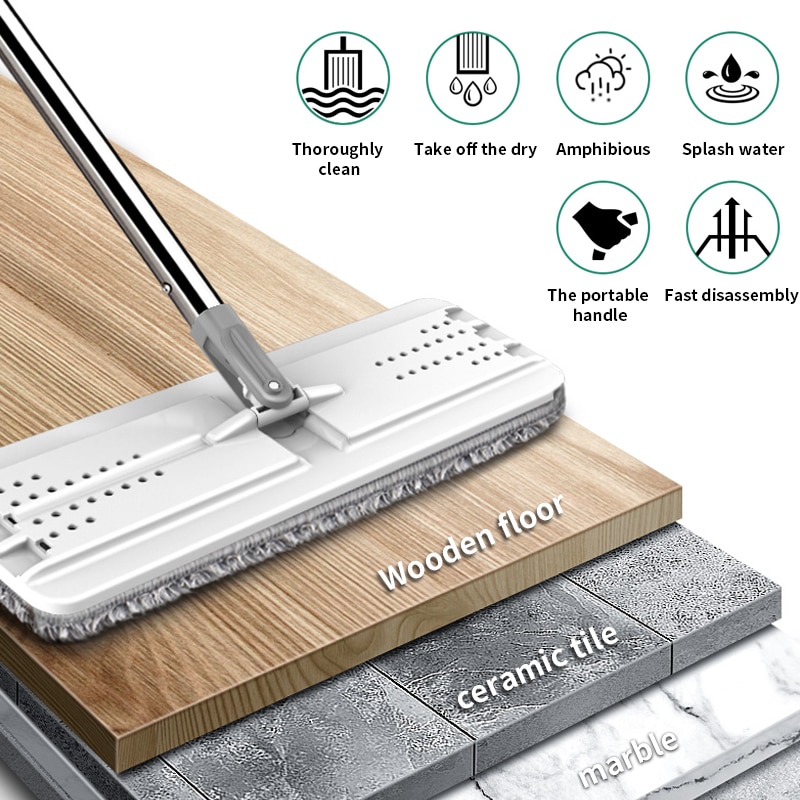 Flat Squeeze Mop and Bucket Hand Free Wringing Floor Cleaning Microfiber Mop Pads Wet or Dry Usage on Hardwood Laminate Tile