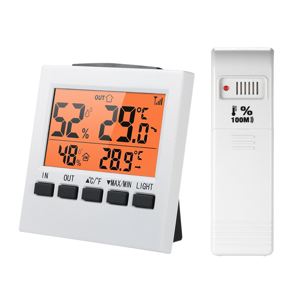 LCD Digital Thermometer Temperature Meter Indoor Outdoor Weather Station+ Wireless Transmitter with C/F Max Min Value Display: type 2 Orange