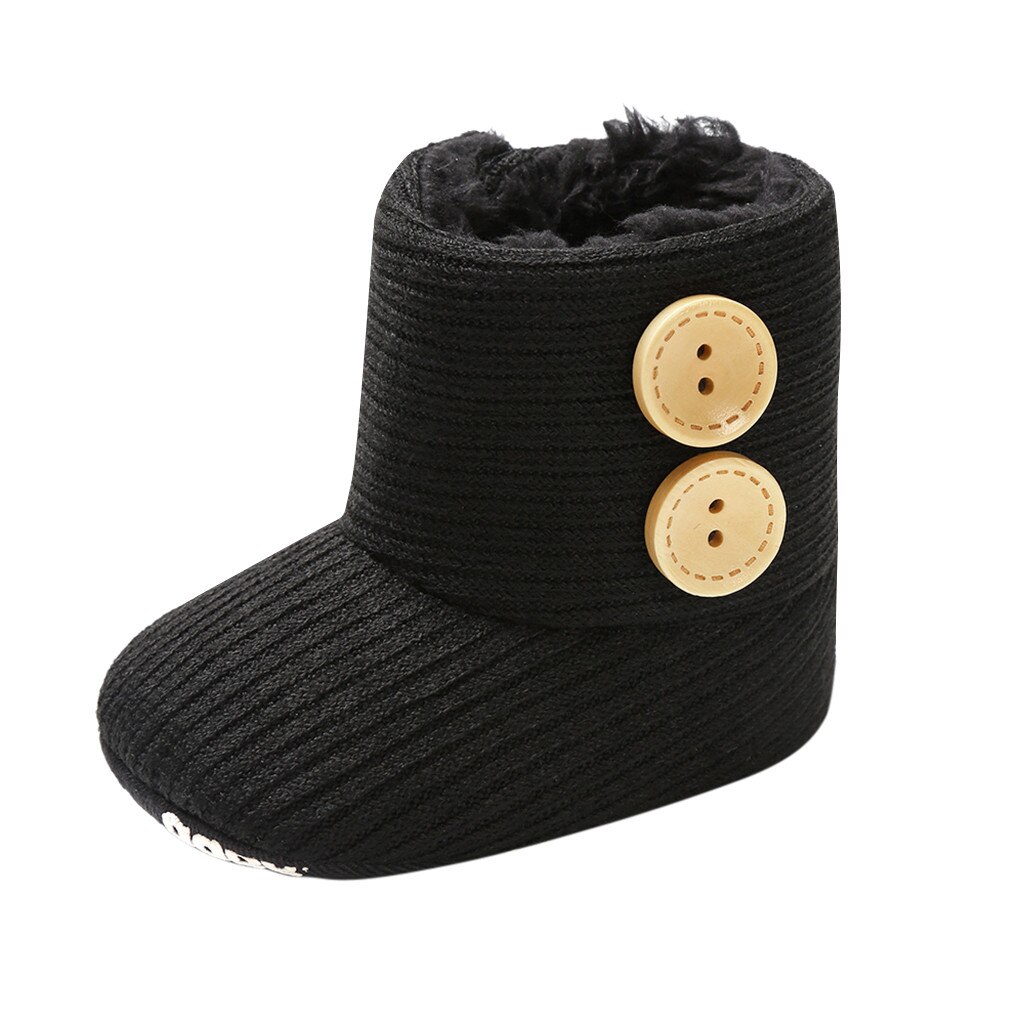 Warm Baby Winter Boots Girls Soft Sole Crib Shoes Button Cotton Flats Boot Shoes Knitted Solid Buttons Toddler Shoes Boys Grils: Black / 13