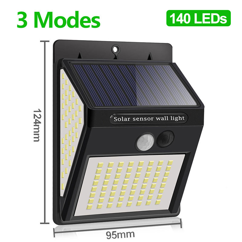 Outdoor Solar Light 412 LED Motion Sensor Lights Waterproof Sunlight Powered 3 Mode Street Wall Lamp for Garden Patio Decoration: 140 LED-1 Piece