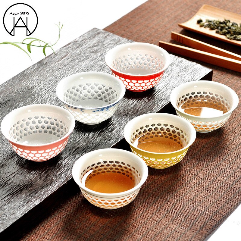 Chinese Jing de zhen Teas Ceramic Hollow Honeycomb Product Tea Box Pu'er Small Tea Cup Kung Fu Tea Set