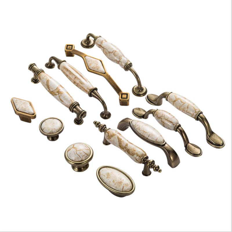 Ceramic Handles for Kitchen Cupboards Cabinet Door knobs Drawer Pulls Antique Furniture Handles Marble Vein Knobs and Handles
