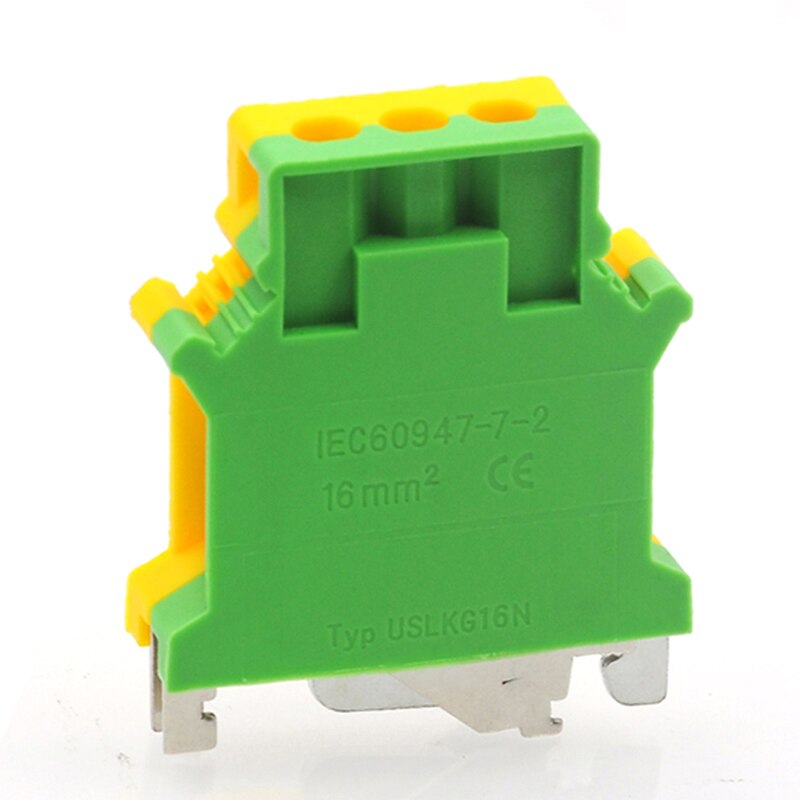 2Pcs Ground Terminal Blocks USLKG16 DIN Rail Screw Bornier UK-16N Yellow Green Earthing Morsettiera Connector 6AWG 16mm²: Default Title