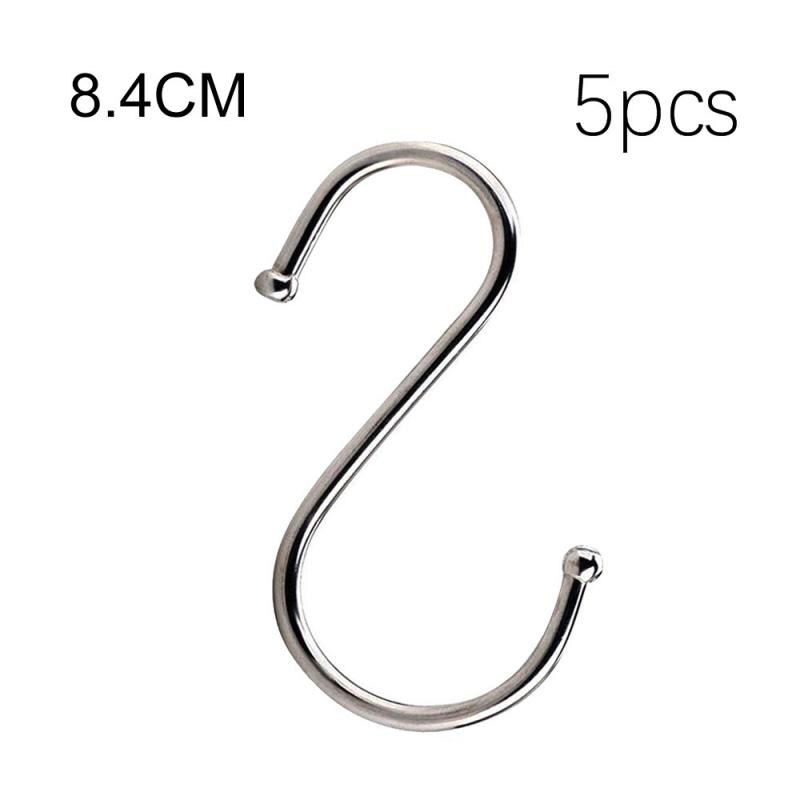 5pcs S-Shaped Hooks Clothing Sundries Organizer Rails Storage-Holders Bathroom Kitchen Stainless-Steel Black Practical Multiple: 8.4cm