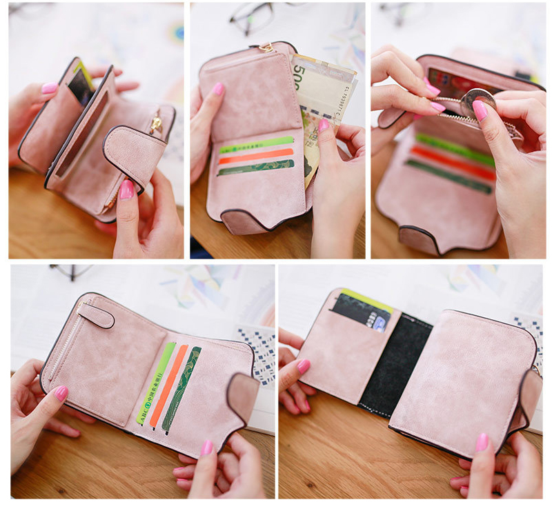 Lady Snap Fastener Zipper Short Clutch Wallet Solid Letter Small Female Purse Short Purse Vintage Matte Women Wallet