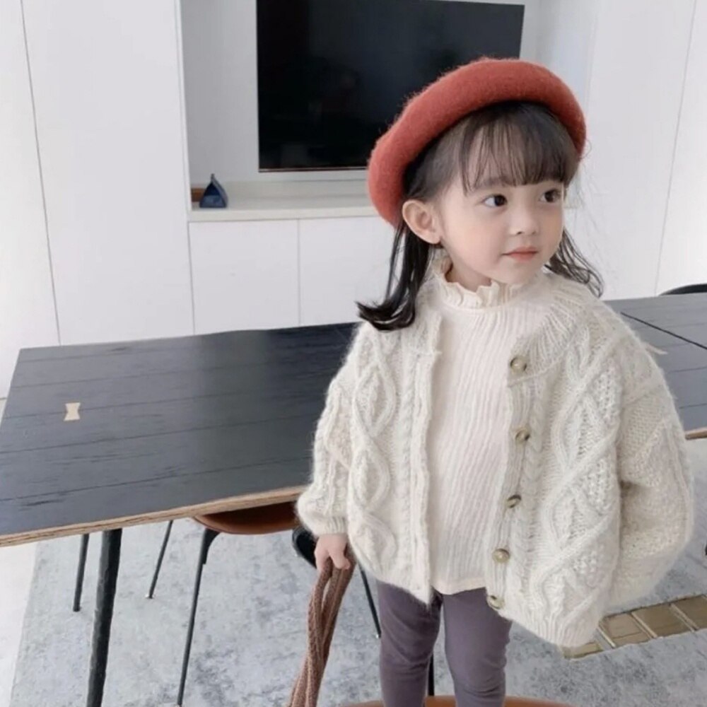Cárdigan de estilo coreano para niña, suéter rosa de punto retro, cárdigan grueso para niña, abrigo, suéter para niña, Otoño e Invierno