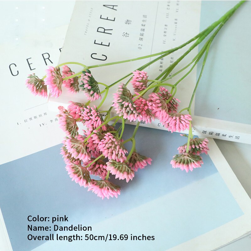 Artificial Dandelion Simulation Flower Home Wedding Bouquets Road Lead Flower Wall Mori Female Simulation Dandelion: Pink