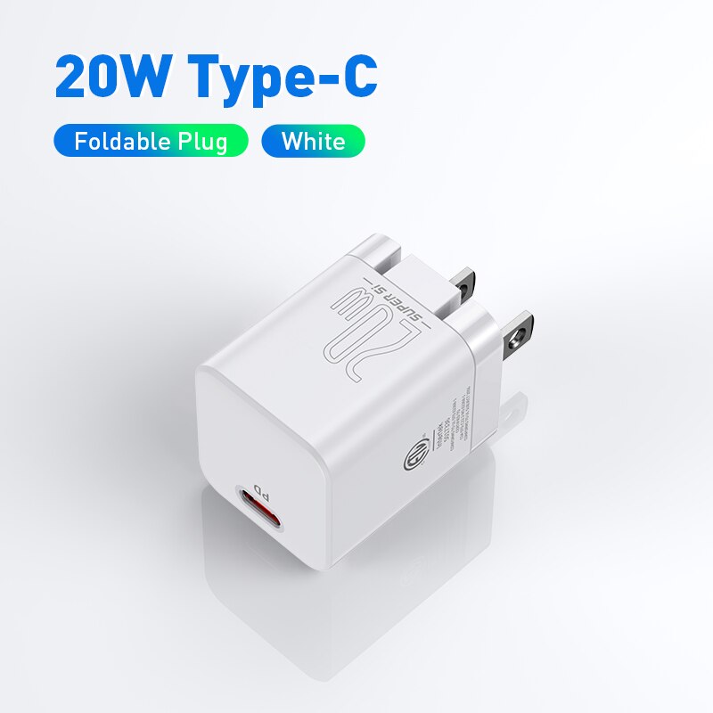Baseus usb-c-ladegerät mit 20w us-steckern, faltbar, für iphone 12 pro max, unterstützt usb-c pd-schnellladen 11: 20w faltbare weiße