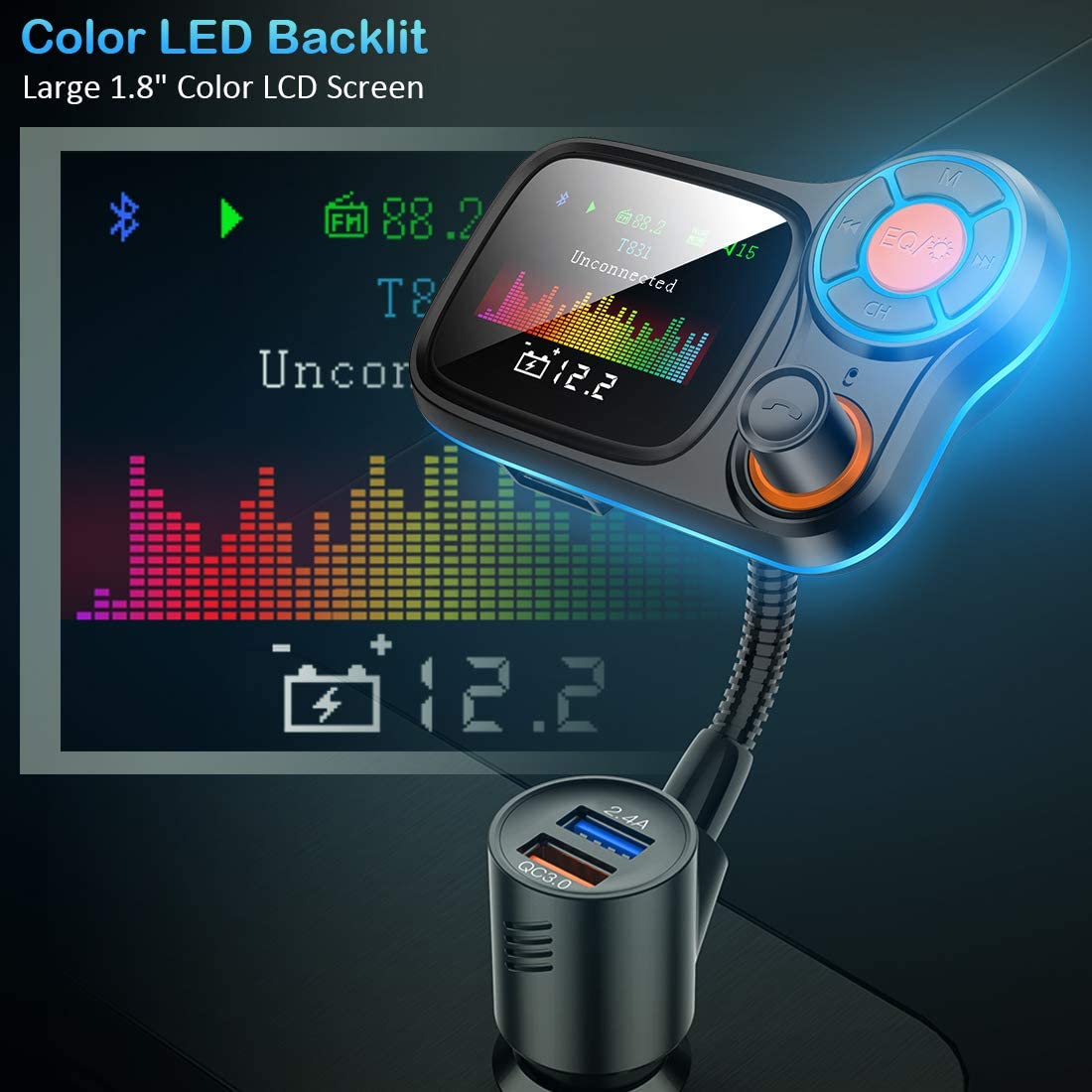 FM Modulator Transmitter Bluetooth 5.0 FM Radio 2.4A Handsfree USB TFCard Wireless Aux Car Audio Support Kit Charger Car C6T4