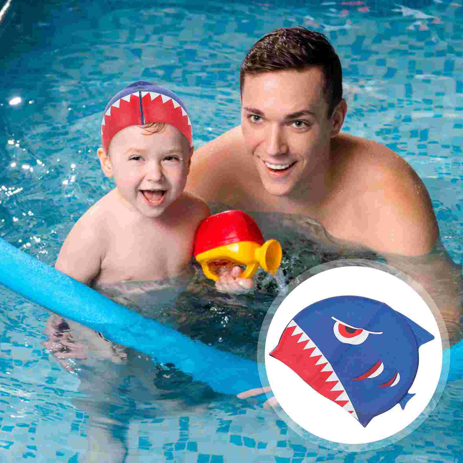 Durable Kids Swimming Caps Waterproof Bathing Caps Cartoon Swimming Hat: Dark Blue