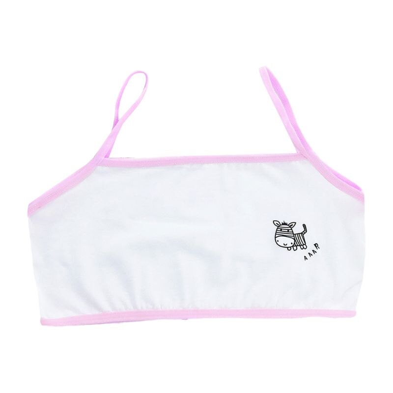 Puberty Girls Single Layer Training Bra Cartoon Zebra Spaghetti Strap Underwear: Pink