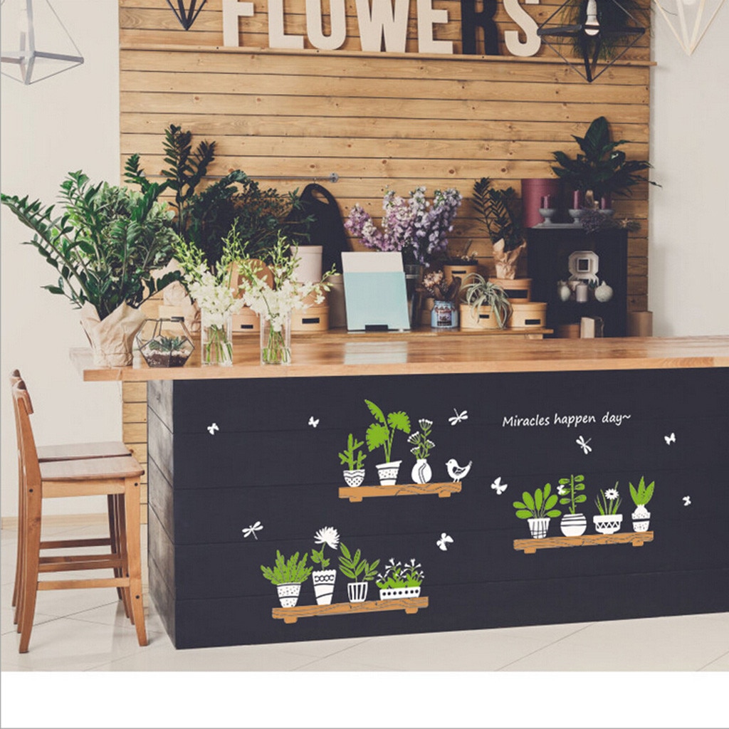 Plant Potted Shop Glass Door Cafe Decoration Wall Stickers sweet wall stickers home decals quotes mural arts printing #50