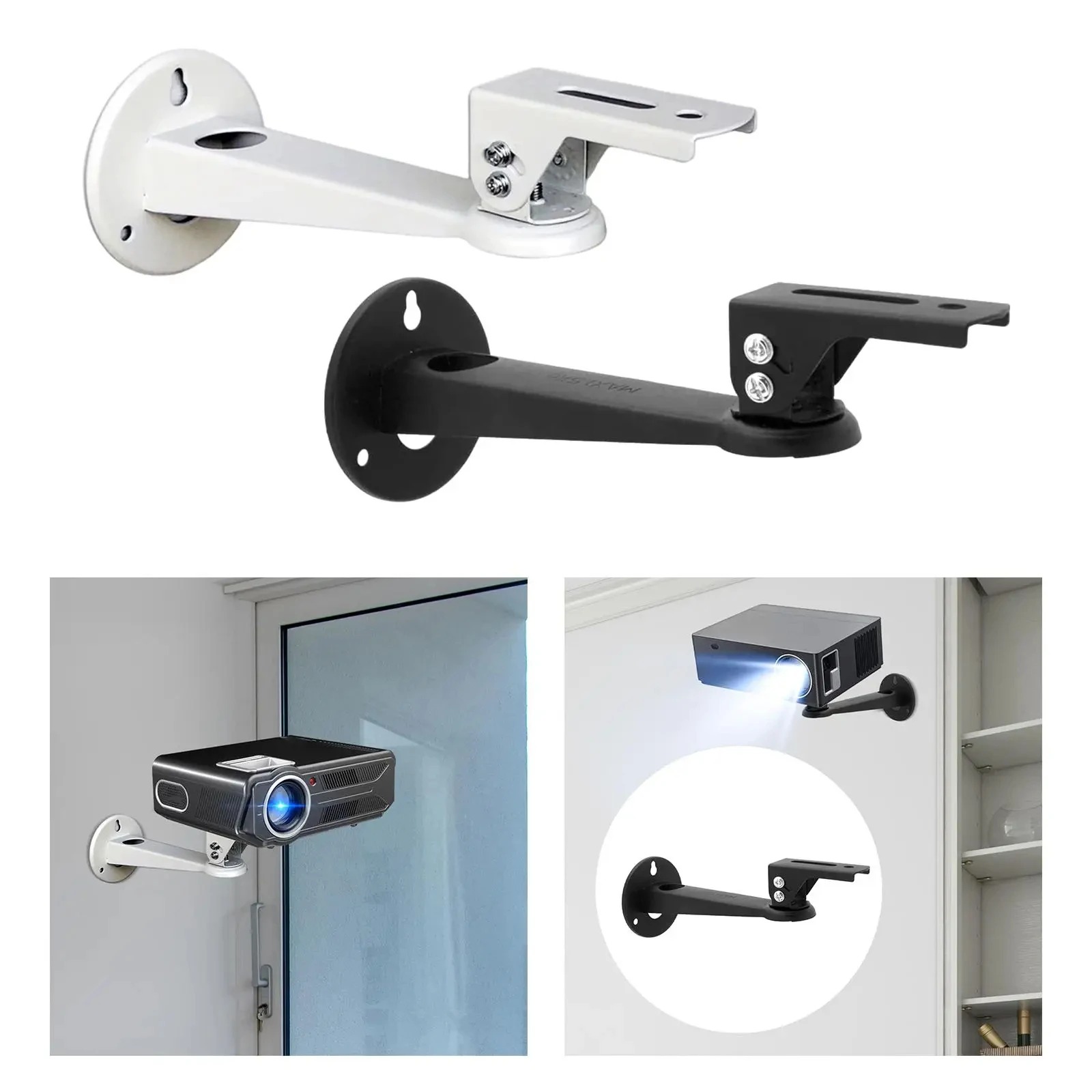 Projector Bracket 360° Rotate Metal Adjustable Mount Stand Wall Support Wall Mount Shelf for Bedside Wall Office Bedroom Home